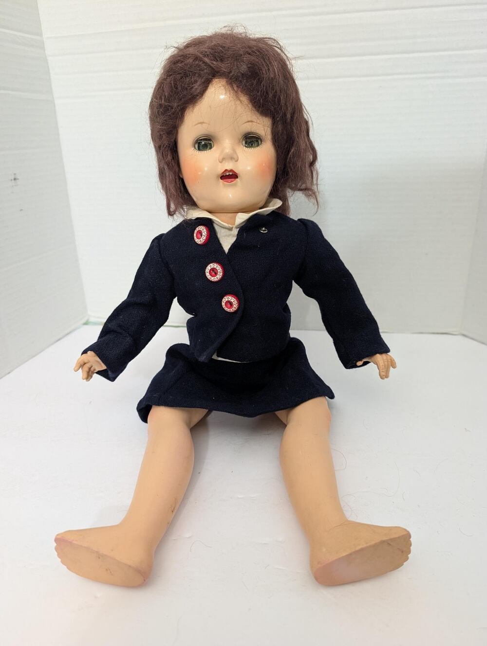 Vintage 1950s Ideal Toni P-90 Walker Doll in Navy Blue Uniform Suit